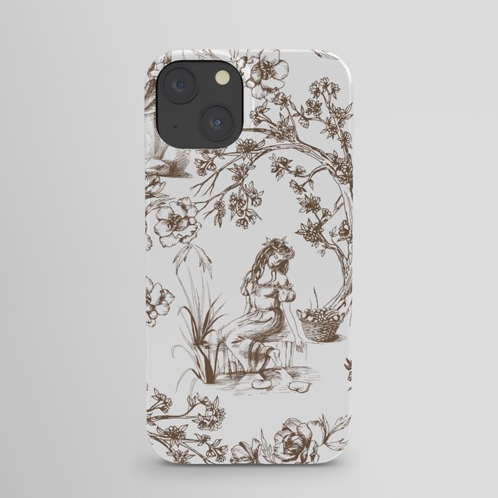 Toile de Jouy Contemporary French Boho Dark Brown & White iPhone Case