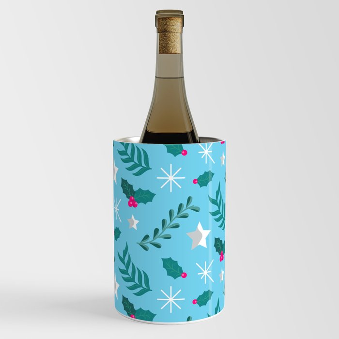 Christmas Pattern Turquoise Floral Pine Mistletoe Wine Chiller