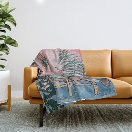 Rattan Bench in Painterly Pink Jungle Room Throw Blanket