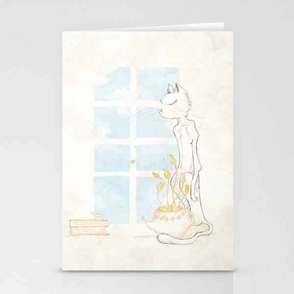 Cat Smelling Flower Stationery Cards