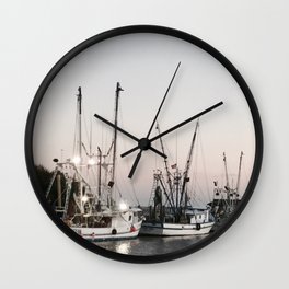 Fishing Boats on the Water at Sunset Wall Clock | Carolinacoast, Coastal, Fishingboats, Coastalliving, Water, Beach, Southcarolina, Fishing, Crabbing, Boats 
