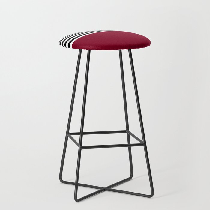 Burgundy With Black and White Stripes Bar Stool