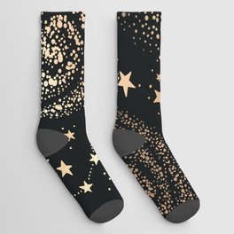 Magical Starry Night Sky Golden Cosmic Swirl II Socks