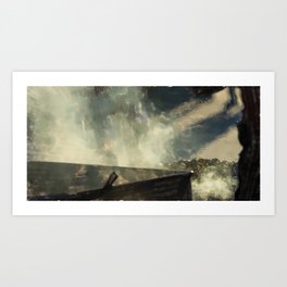 rising steam from the stand for baked chestnuts. Art Print