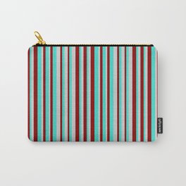 [ Thumbnail: Turquoise, Dark Red, and Light Grey Colored Pattern of Stripes Carry-All Pouch ]