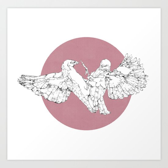 In which scribbly birds fight Art Print