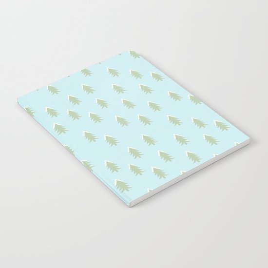Merry christmas- With snow covered x-mas trees pattern on aqua backround Notebook