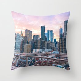 Brooklyn Bridge Sunset | New York City | Lower Manhattan Skyline Throw Pillow