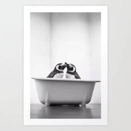 Cute penguins having a bath Art Print
