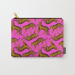 Tigers (Magenta and Marigold) Carry-All Pouch | Magenta, Illustration, Pattern, Cats, Hand Drawn, Animal, Panthera, Tigers, Big Cats, Design 