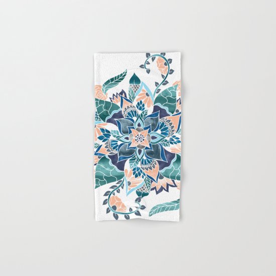 Modern coral blue watercolor floral illustration Hand & Bath Towel
