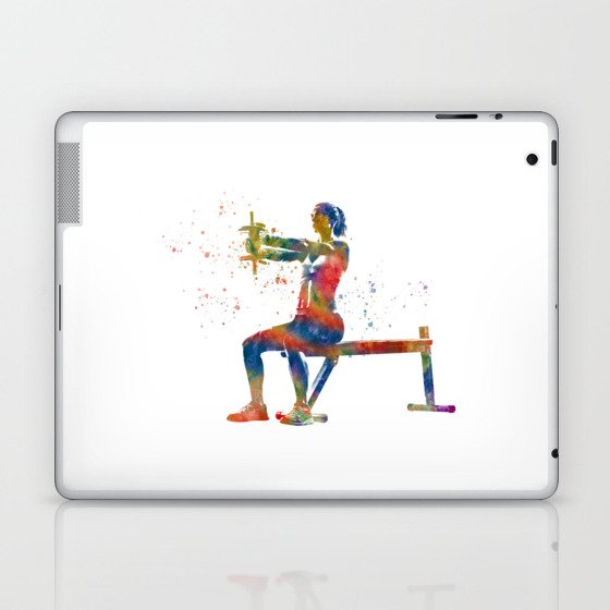 Woman practices gymnastics in watercolor Laptop & iPad Skin