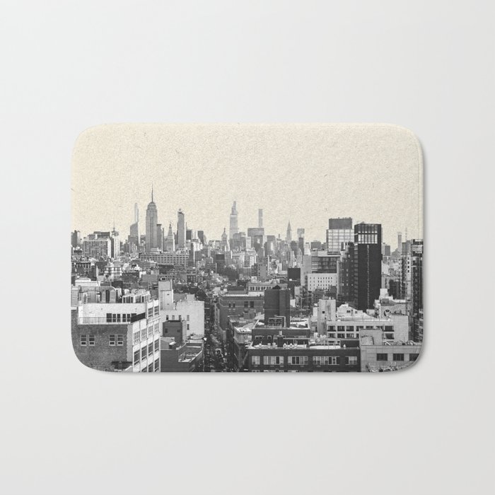 New York City Skyline - Black and White Minimalist Bath Mat