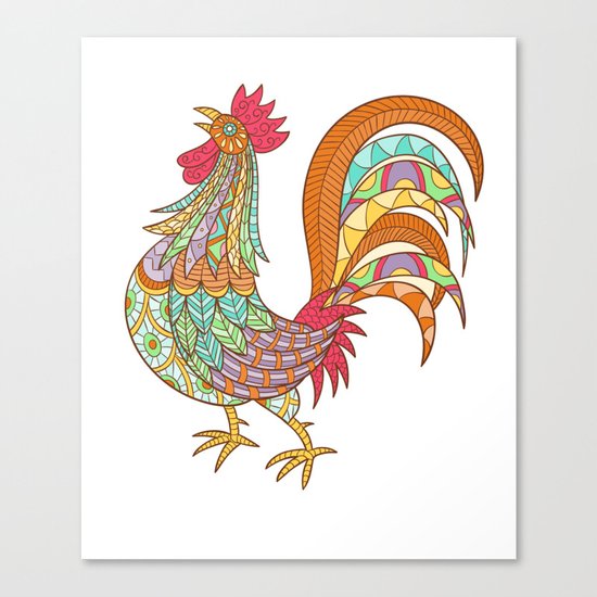 Beautiful hand-drawn ethnic rooster Canvas Print