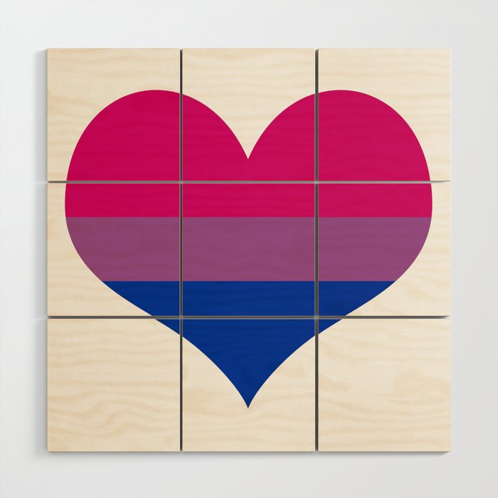 Bisexual pride flag colors in a heart shape Wood Wall Art