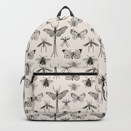 Moths & Butterflies & Insects Backpack | Moth, Ochre, Mysterious, Dragonfly, Retro, Bugs, White, Seamless, Butterfly, Black 