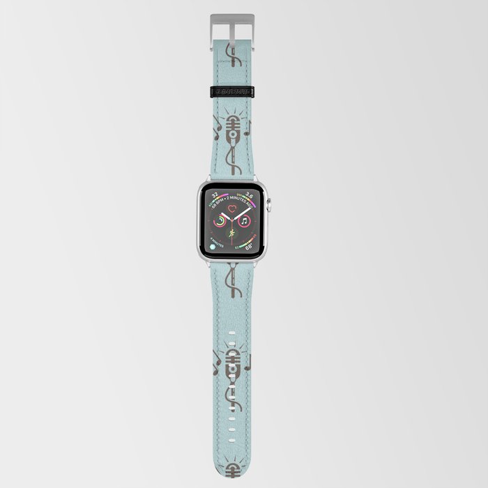 Black Retro Microphone Pattern on Sage Turquoise Apple Watch Band
