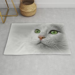 White Cat wit Green Eyes Area & Throw Rug