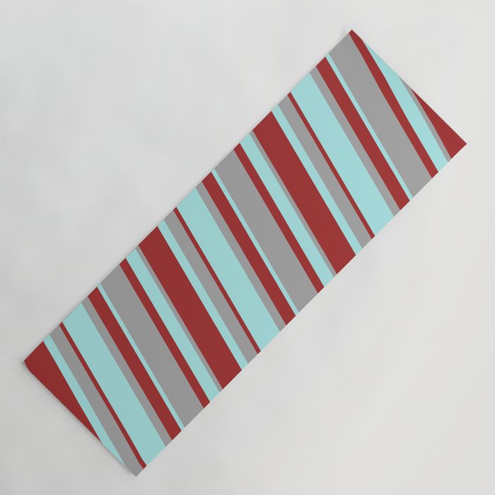 Turquoise, Dark Gray, and Brown Colored Lined/Striped Pattern Yoga Mat