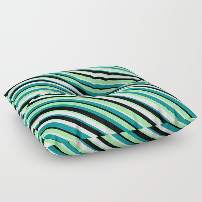 Green, White, Dark Cyan & Black Colored Striped/Lined Pattern Floor Pillow