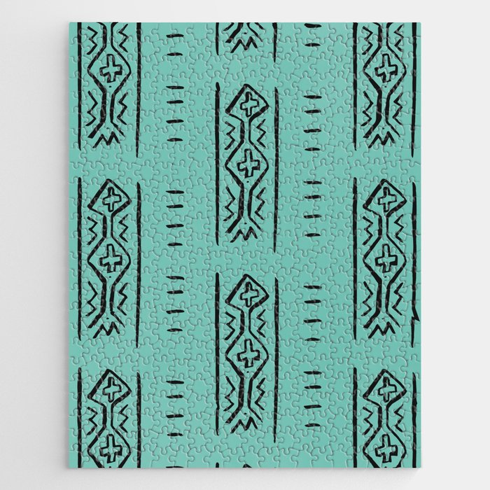 Mercy Mud Cloth Teal and Black  Jigsaw Puzzle
