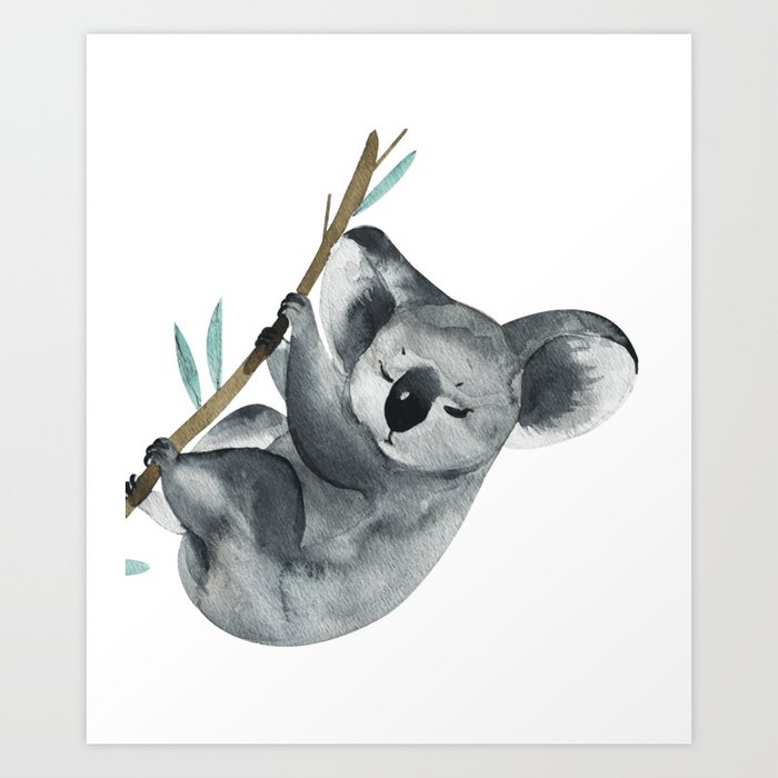 Cute Koala Bear watercolor, Phascolarctos Cinereus, Best Gift Idea For  Koala Lovers Art Print