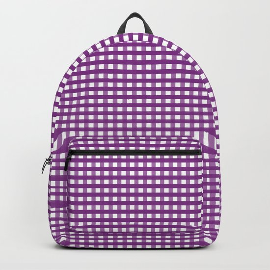 purple checkered backpack