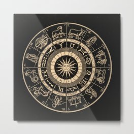 Vintage Zodiac & Astrology Chart | Charcoal & Gold Metal Print | Libra, Sun, Lovecompatability, Virgo, Pisces, Moon, Spiritual, Gemini, Capricorn, Taurus 