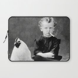 Smoking Boy with Chicken black and white photograph - photography - photographs Laptop Sleeve