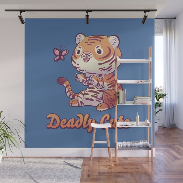 Deadly Cute Tiger // Kawaii, Big Cat, Animals Wall Mural