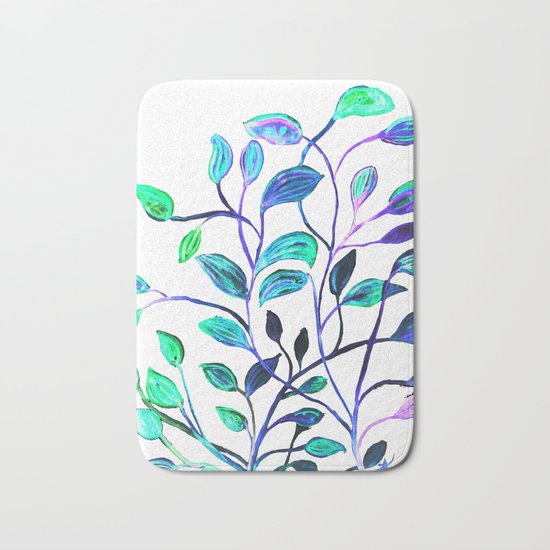 Shiny Silver Teal Leaves Bath Mat