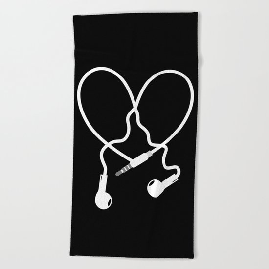 Love Music Headphones Beach Towel