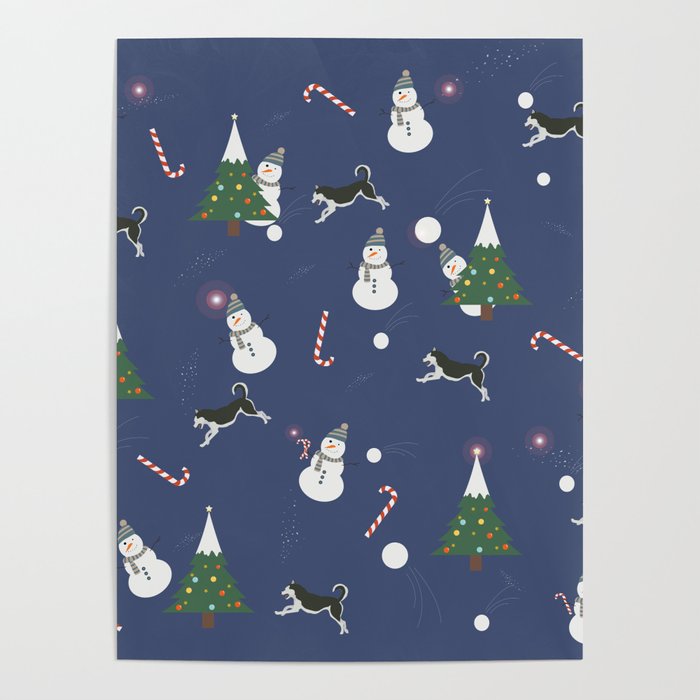 Nordic Christmas Party with Siberian Huskies Poster