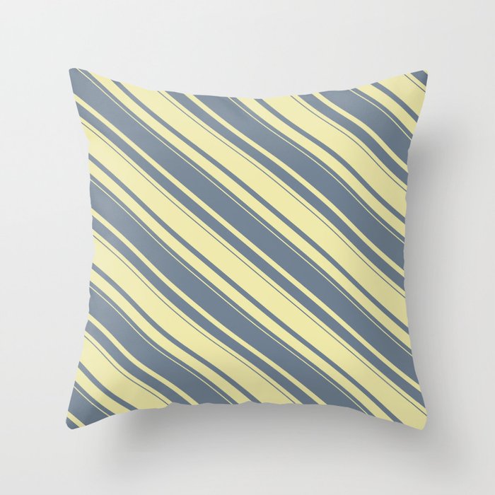 Slate Gray & Pale Goldenrod Colored Stripes Pattern Throw Pillow