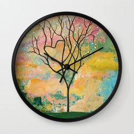 Pastel Abstract Landscape with Tree and Heart Wall Clock