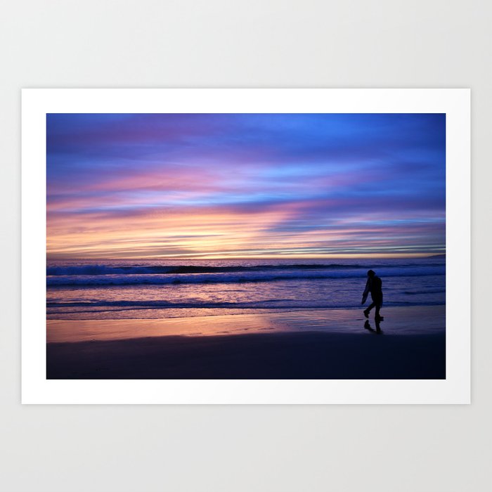 Man Walking On Venice Beach Californa During Sunset Art Print By