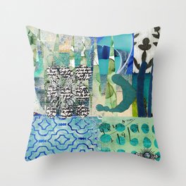 Teal Twist Abstract Collage, Teal Cobalt Turquoise Black and White Throw Pillow