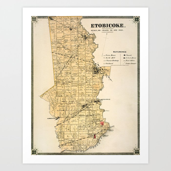 Vintage Map of Etobicoke, Ontario Art Print by ginneko Society6