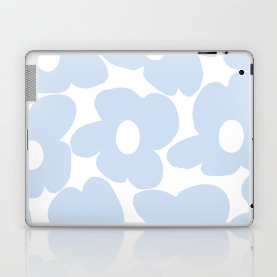 Large Baby Blue Retro Flowers White Background #decor #society6 #buyart Laptop & iPad Skin