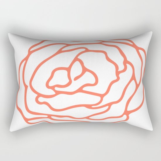 Rose Deep Coral on White Rectangular Pillow