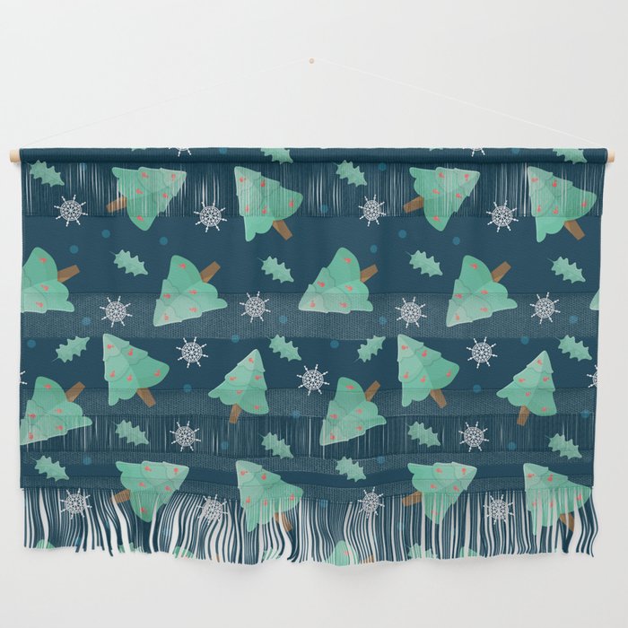 Christmas Pattern Turquoise Tree Wall Hanging