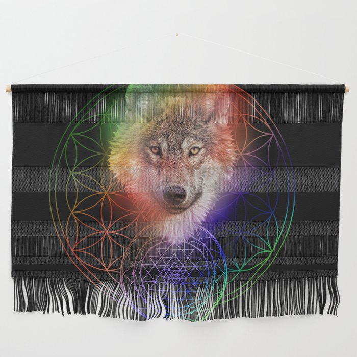 Colorful Wolf Sri Yantra Mandala Wall Hanging