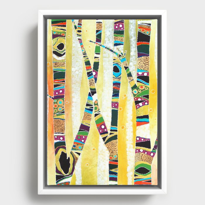 Runk Trees Birch Forest with Nest Framed Canvas