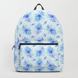 Blue Peacock Feather on White Background Backpack | Peacockfeatherart, Painting, Watercolorpainting, White, Turquoise, Modernwatercolors, Feather, Peacock, Featherart, Blue 