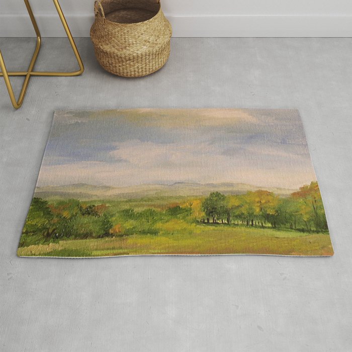 Scenic Autumn Late Afternoon in Vermont Nature Art Landscape Oil Painting Rug