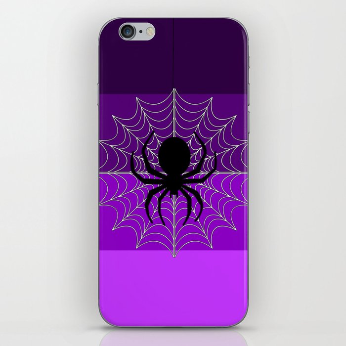 Halloween spiders on white spider webs on purple stripes. iPhone Skin