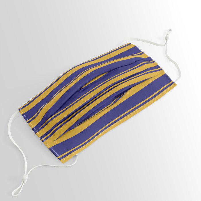 Goldenrod and Midnight Blue Colored Striped/Lined Pattern Face Mask