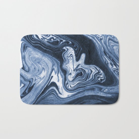 Ren - indigo ink india ink marble pattern texture art print cell phone case with marble blue joy Bath Mat