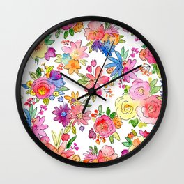 Colorful Watercolor Flower Bouquets Wall Clock