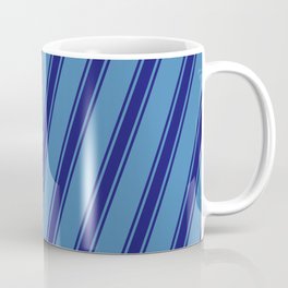 [ Thumbnail: Blue and Midnight Blue Colored Stripes Pattern Coffee Mug ]